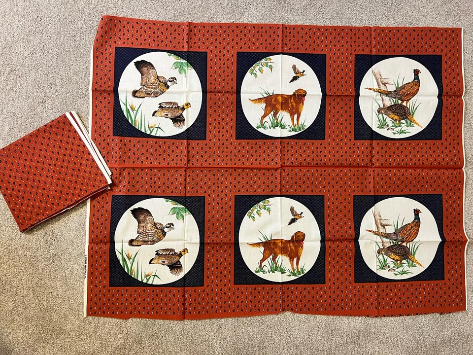 Tela de acolchado Spring Industries + tela extra pájaro rojo dorado perro retriever Foto 1 de 4