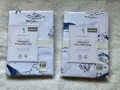 Two Pottery  Barn  Kids Surf  Vibes  beach boy blue surf  pillow cases new  - Image 1 of 4
