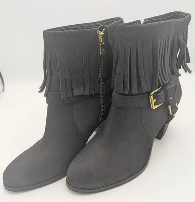 Lauren Ralph Lauren Boots Womens SZ 9B Black Suede Fringe Ankle Booties Western - Image 1 of 4