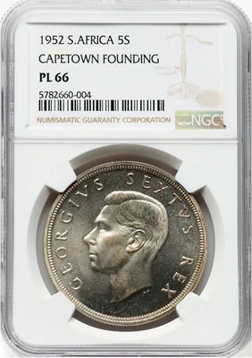 1952 South Africa  silver proof like 5 shillings NGC PL66 - Image 1 of 2