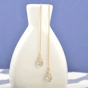 Pendientes elegantes de zafiro de plata 925 con gota larga para mujer joyas blancas un par - Imagen 1 de 13