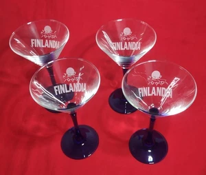 Set of Four Finlandia Vodka 6.5" Martini Glasses with Cobalt Blue Stems - Nice! - Picture 1 of 5