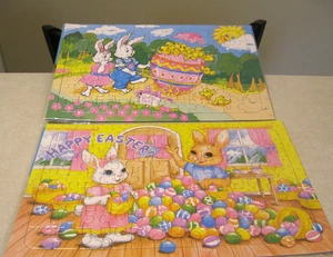 2 Happy Easter Bunny w/Chicks & Eggs Jigsaw Puzzles, Kids, Children, 77 Pcs NIP - Picture 1 of 7