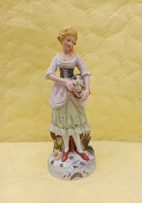 Porzellanfigur Mädchen Blumenkorb Vintage Antikität aus Frankreich - Bild 1 von 4