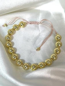 Damen 18K vergoldet 6mm Perlen Kugel Kette Armband Armreif Anlaufgeschützt 8,7 Zoll - Bild 1 von 3