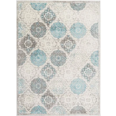 Tapete de área Boho Andorra transição damasco, cinza/azul, 2'7"x4'7" - Imagem 1 de 4