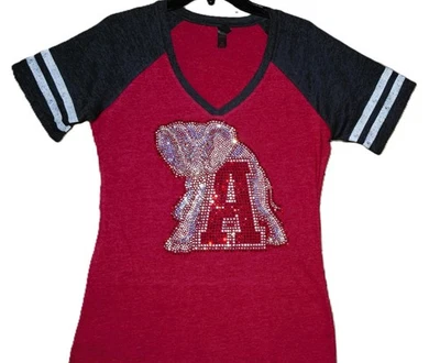 Alabama Rhinestone Bling rojo y gris béisbol estilo atlético camisa talla mediana Foto 1 de 4