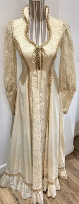 Maxi Vestido Victoriano Vintage Gunne Sax Para Mujer Encaje Cuello en V Manga Larga Talla 7 Foto 1 de 4