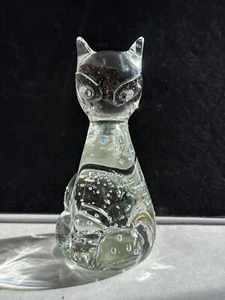 Vtg Hand Blown Art Glass Cat Figurine PaperWeight Bullicante 60s Mod Decor - Picture 1 of 15