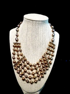 Chic Choker 5 Tier Taupe Beaded Necklace #2795 - Picture 1 of 4