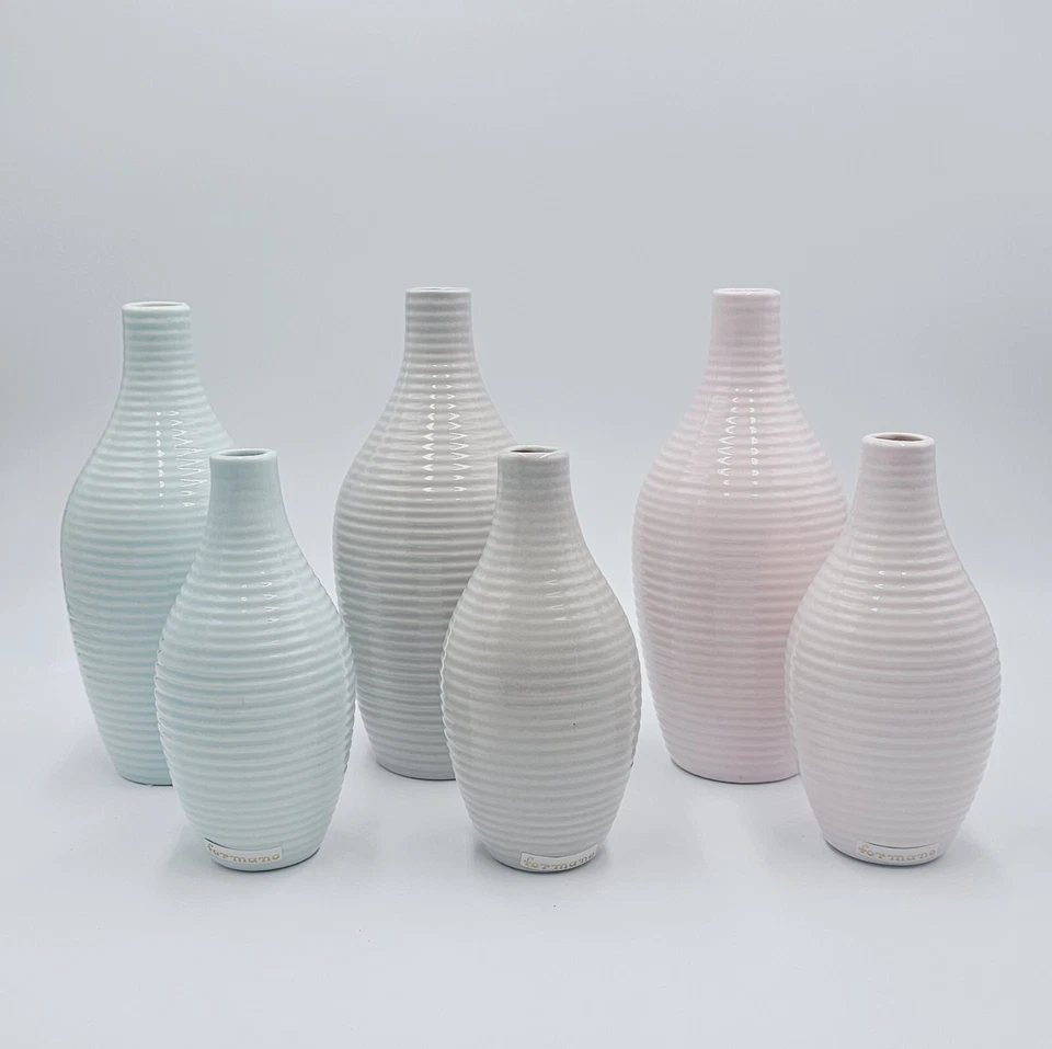 Formano Flaschenvase "Springtime" Keramik Blau Braun Rosa Geriffelt Frühling - Bild 1 von 1