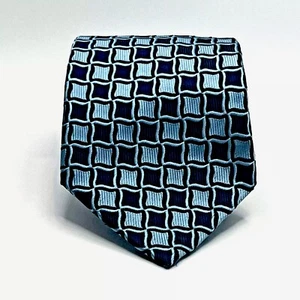 LANVIN Men's Navy Blue Geometric Silk Neck Tie L57” W4” Mint! - Picture 1 of 8