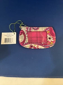 Vera Bradley Clip Zip ID Case Badge Holder Key Ring Paisley Meets Plaid Pattern - Picture 1 of 8