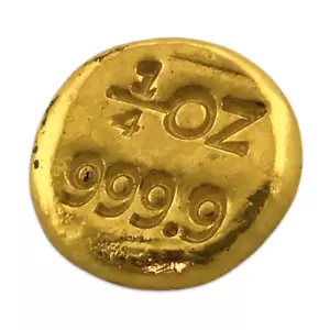 1/4 Oz 999.9 Pure Fine Gold Hand Poured Investor Ingot Bar 7.78 gr - Picture 1 of 5
