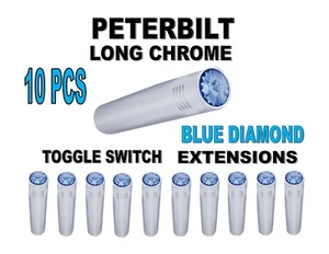 Peterbilt Long Chrome Toggle Switch Extensions - Blue set of 10 - Picture 1 of 4