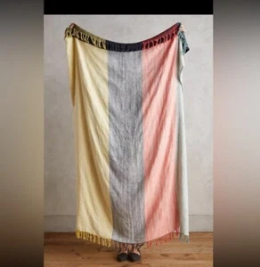 Anthropologie Lightweight Colorblock Fringed Throw Blanket 60 x 70 NWT $98 - Picture 1 of 3