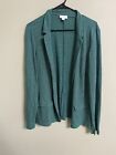 J. Jill Women’s Jacket Blazer Size Large Navy Blue Green Stripe Linen Blend