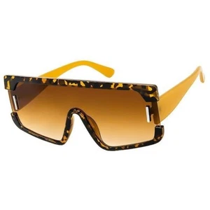 Call Me Naomi Square Flat Top Animal Print Single Shield Sunglasses Gold & Brown - Picture 1 of 1