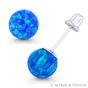 Pendientes de tachuelas Fiery Pacific azul ópalo sintético tornillo en oro blanco 14k - Imagen 1 de 1