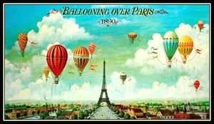 Póster de viaje vintage estampado en globo sobre París 6x10 - Imagen 1 de 2