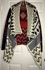 Kate Collection Womens Cardigan Sweater M Blue Red Aztec Print Open Front Boho