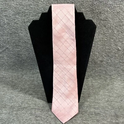 DKNY Neck Tie Pink Plaid & checkes 100% Silk 58"x 3.25” - Image 1 of 4