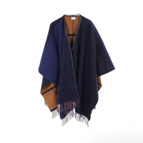 HERMÈS Cappotto poncho HERMES Highland lana cashmere beige navy usato