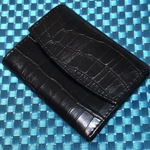 Schwarze Kunstleder Mokassin Kroko Mini faltbare Brieftasche Brieftasche Ausweisfächer - Bild 1 von 8