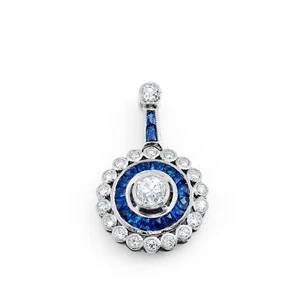 Blue Sapphire Diamond Platinum Pendant Necklace Art Deco Natural 1.27TCW - Picture 1 of 3