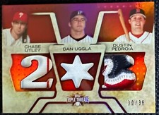 PEDROIA UTLEY UGGLA LE/36 RELIC TOPPS TRIPLE THREADS RED SOX PHILLIES