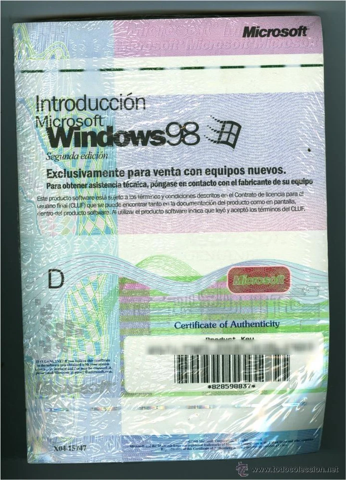 Windows 98: Manual + Licencia a estrenar+ SO OEM - Imagen 1 de 1
