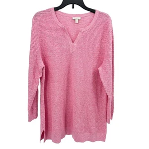 Talbots Sweater M Open Knit 100% Cotton Pink V-Neck Long Sleeve Size Medium - Picture 1 of 9