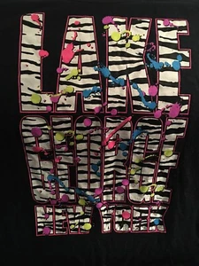 VINTAGE 1980’s-1990’s LAKE GEORGE NEW YORK BLACK XL T-SHIRT ZEBRA/NEON - Picture 1 of 3
