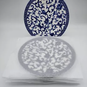 6X Ralph Lauren Mandarin Blue, Blue & White Lattice Scroll Salad Plates 8 5/8" - Picture 1 of 8