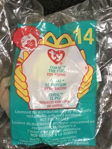 Retired 2000 Ty Teenie Beanie Babies CORAL The Fish #14 McDonalds Toy NIP - Picture 1 of 2
