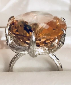 19.50CT! HUGE OVAL CUT MORGANITE SILVER COCKTAIL RING - Picture 1 of 10