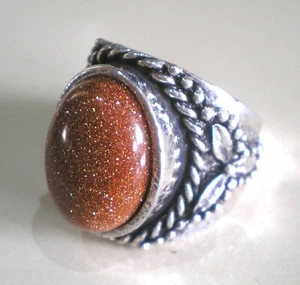 Simulated Sterling Silver Floral Design Golden Sand Glittering Ring Various Size - Picture 1 of 2