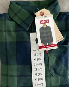 Levi's Youth Boy's Long Sleeve Button Up Blue/Green Flannel Shirt Sz: 4/5 - Picture 1 of 2