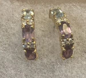 Pendientes de turmalina multicolor natural de plata de ley 925 - Imagen 1 de 10