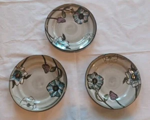 PFALTZGRAFF Harker Blue Floral on Mottled Beige 8.75" Salad Plates Set of 3 MINT - Picture 1 of 6