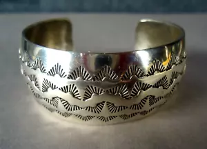 Douglas Etsitty, Navajo Sterling Silver Cuff Bracelet, Stamped Ethnic Pattern - Picture 1 of 7