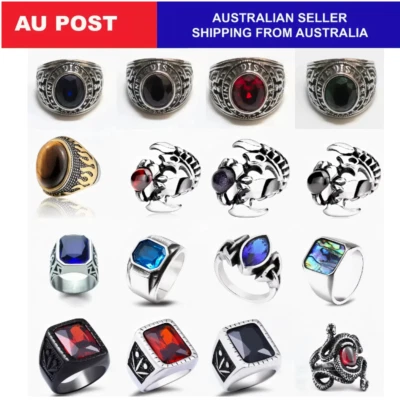 Men's Steel With Stone Durable Quality Biker Gothic Punk Vintage Ring Collection - image 1 of 2