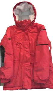 Lands End Squall Fleece Lined Jacket Girls Sz L 14 Waterproof Hooded Pink/Coral - Picture 1 of 16