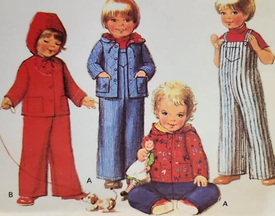 Macacão com capuz vintage década de 1970 McCalls 5709 padrão costura criança calça - Imagem 1 de 4