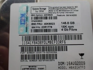 IBM Server 3.5" HDD 146.8GB 15K 4GB/s FC 40K6823 40K6820 23R1776 w tray - Picture 1 of 3