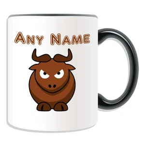 Personalised Gift Bull Mug Money Box Cup Customise Name Tea Coffee Silly Horn Ox - Picture 1 of 20