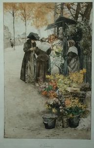 Ferdinand Schmutzer (1870-1928) Mercato dei fiori di Parigi - 1909. - Foto 1 di 15