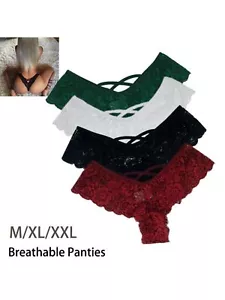 4 Pack Women Underwear Sexy Lace Lingerie Panties G-String Brief Thong Plus Size - Picture 1 of 11