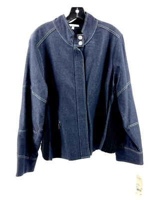 NWT NY Collection Woman Plus Blue Denim Jacket Full Zip Lined Size 2X - Image 1 of 4