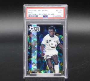 Pele 2021 Leaf Pro Set Metal Soccer Crystals Silver Card S-05 /10 PSA 9 Brazil - Bild 1 von 5